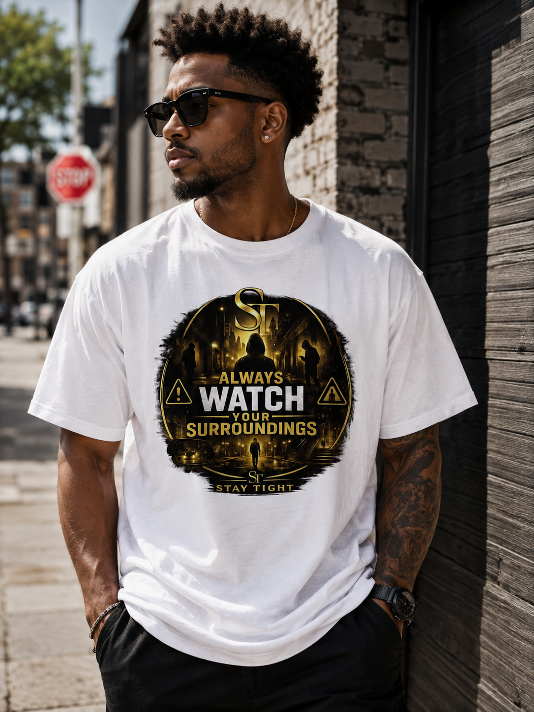 Always Watch Your Surroundings | Premium Heavyweight Awareness T-Shirt
