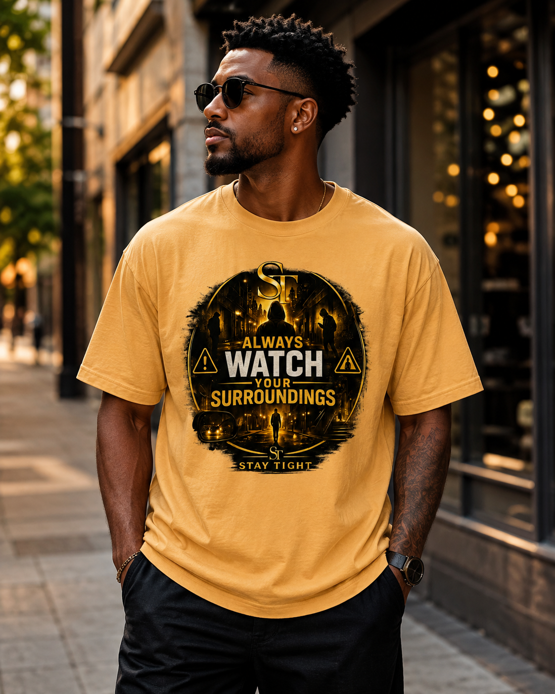 Always Watch Your Surroundings | Premium Heavyweight Awareness T-Shirt