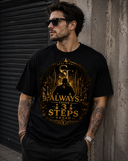 Always Think 3 Steps Ahead | Strategic Mindset Graphic T-Shirt – Stay Tight