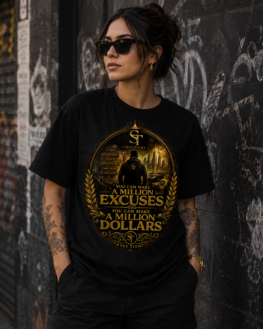 A Million Excuses or A Million Dollars | Entrepreneur Motivation Graphic T-Shirt – Stay Tight