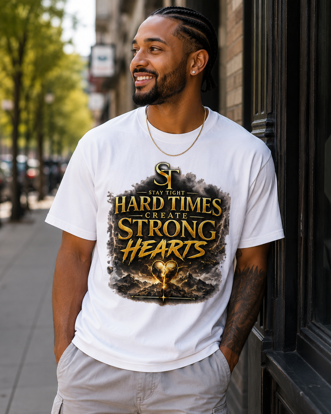 Hard Times Create Strong Hearts Premium Heavyweight Graphic T-Shirt | Stay Tight