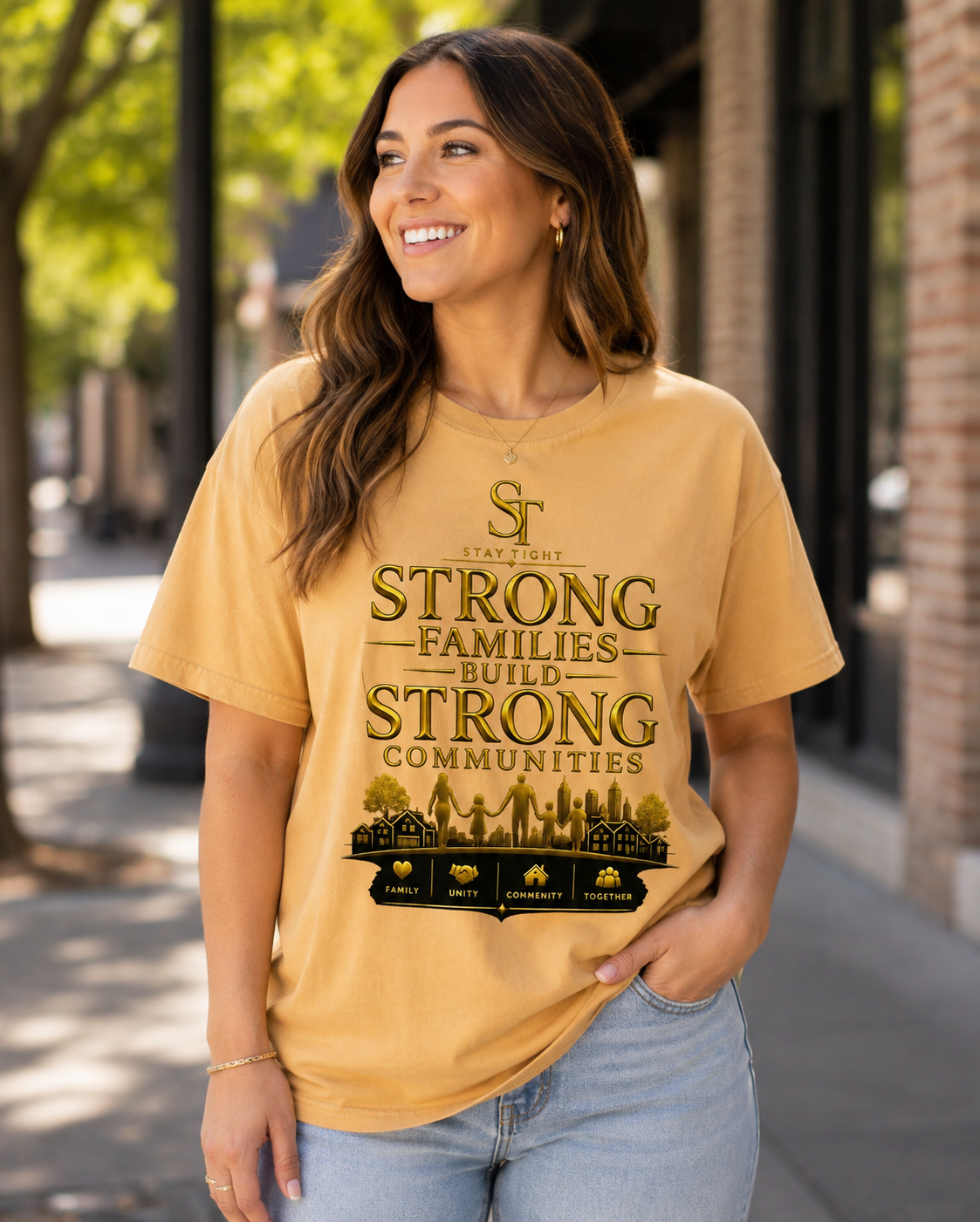 Strong Families Build Strong Communities Premium Heavyweight Graphic T-Shirt | Stay Tight