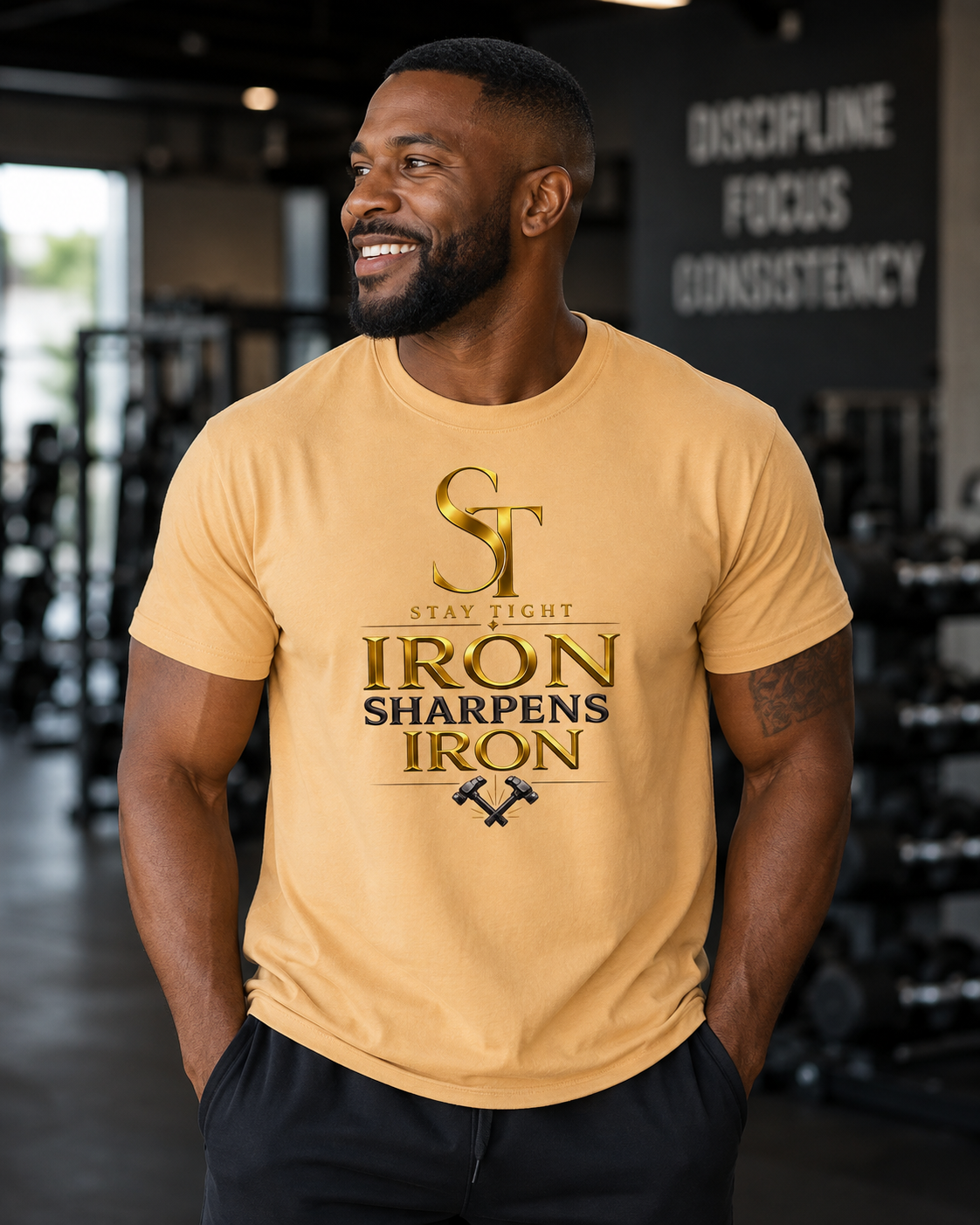 Iron Sharpens Iron Premium Heavyweight Brotherhood Graphic T-Shirt | Stay Tight