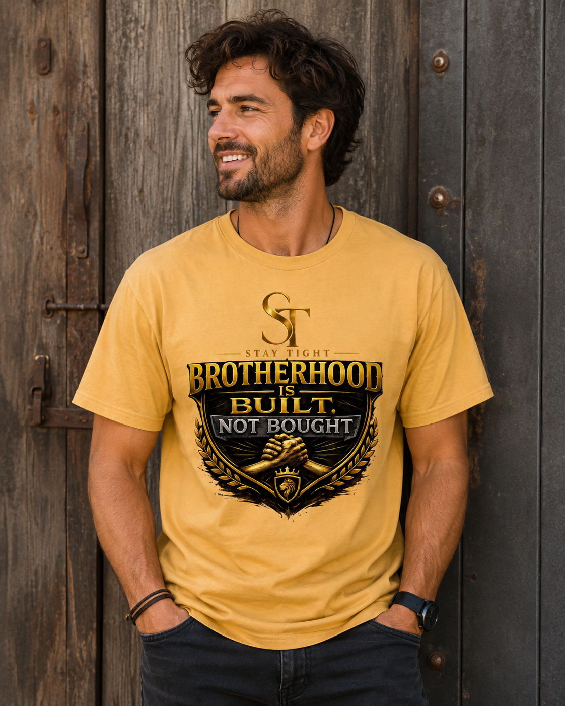 Brotherhood Is Built, Not Bought Premium Heavyweight Brotherhood Graphic T-Shirt | Stay Tight