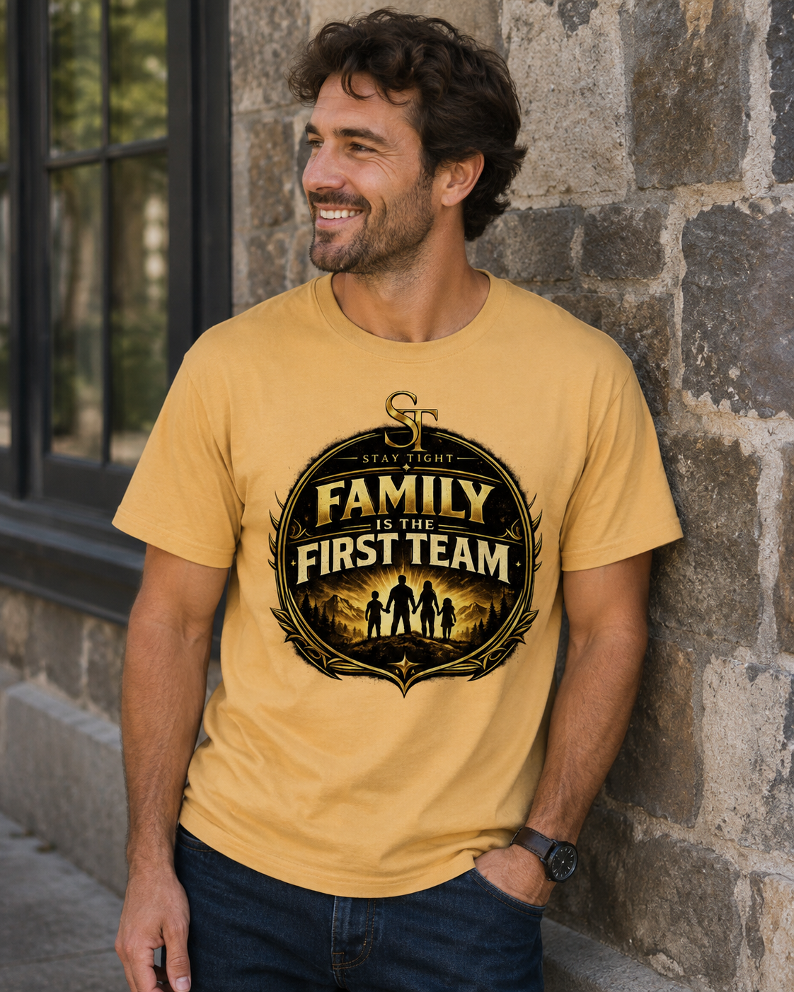 Family Is the First Team Premium Heavyweight Graphic T-Shirt | Stay Tight