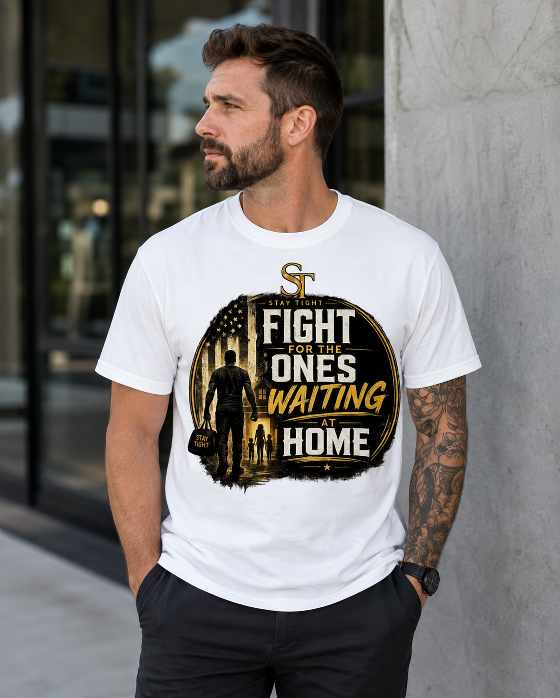 Fight for the Ones Waiting at Home Premium Heavyweight Graphic T-Shirt | Stay Tight