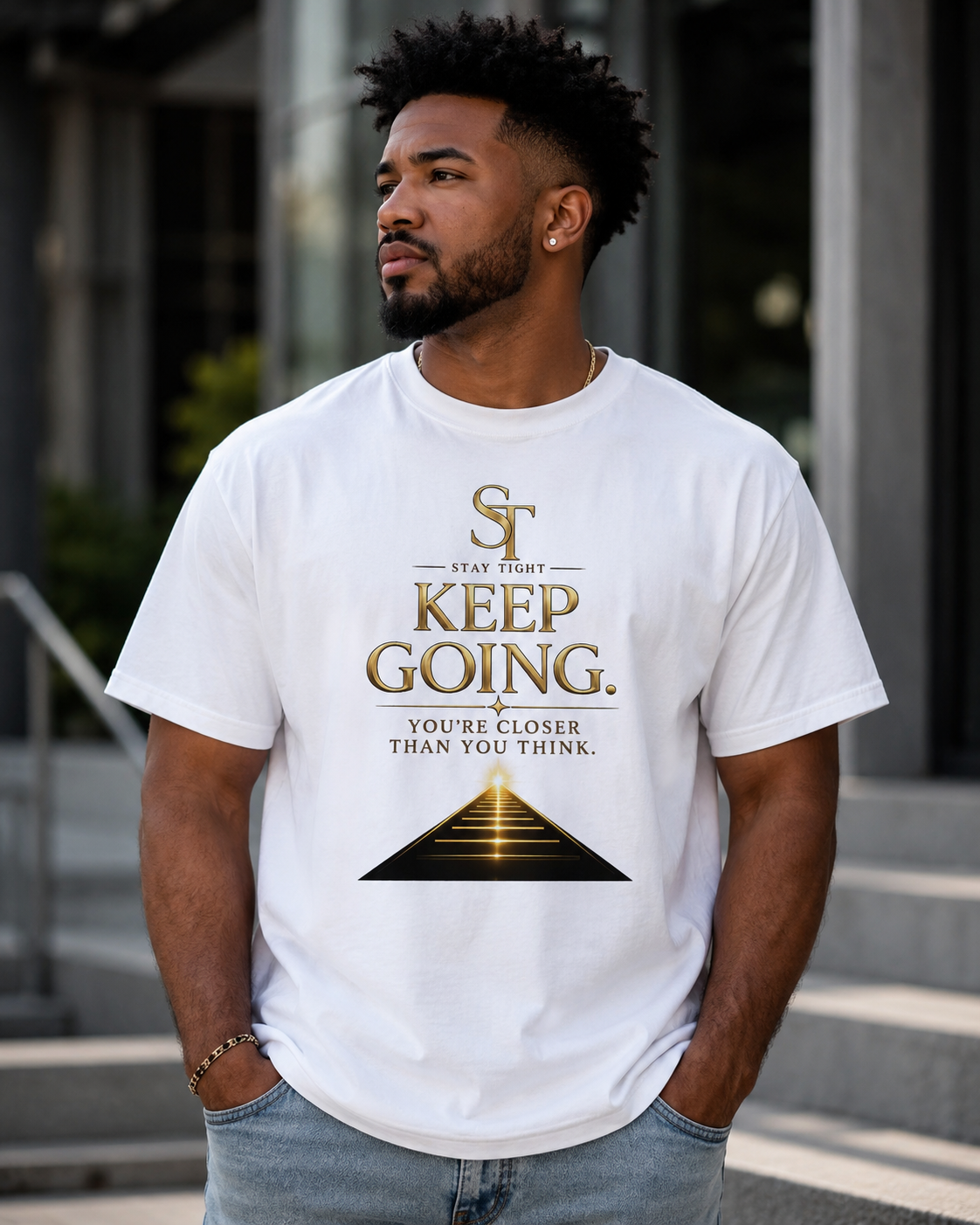 Keep Going. You're Closer Than You Think. Premium Heavyweight Graphic T-Shirt | Stay Tight