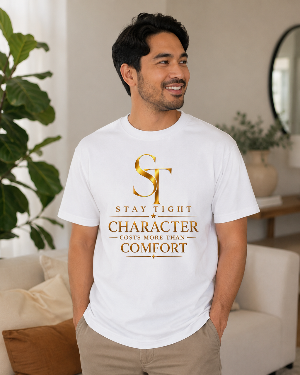 Character Costs More Than Comfort Premium Heavyweight Motivational Graphic T-Shirt | Stay Tight