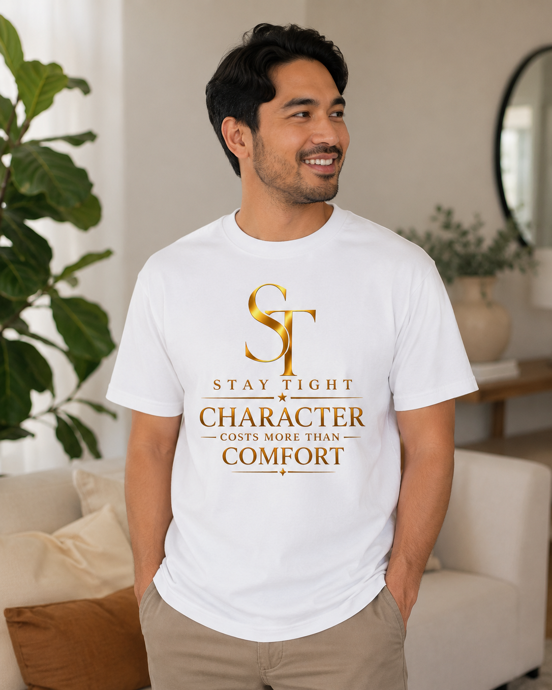 Character Costs More Than Comfort Premium Heavyweight Motivational Graphic T-Shirt | Stay Tight