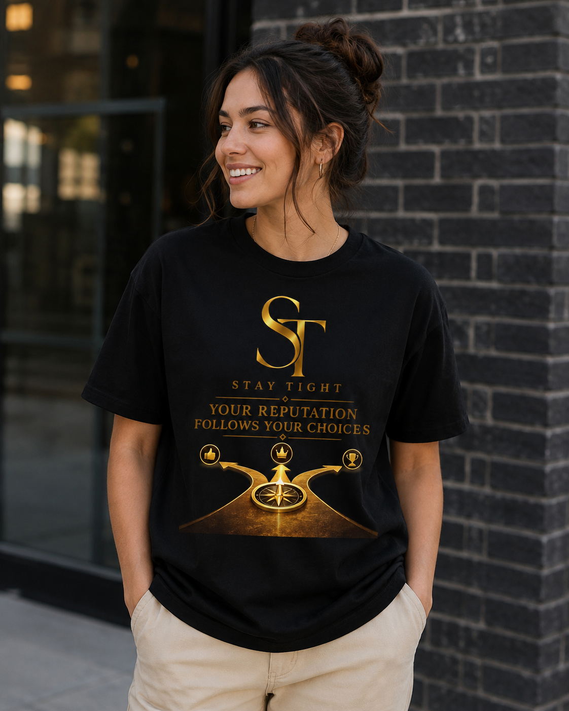 Your Reputation Follows Your Choices Premium Heavyweight Motivational Graphic T-Shirt | Stay Tight
