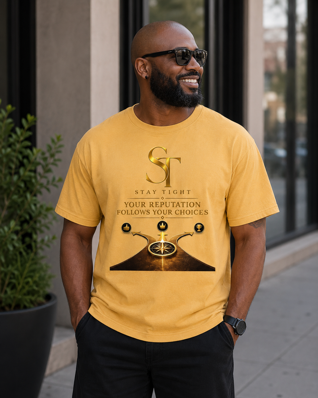 Your Reputation Follows Your Choices Premium Heavyweight Motivational Graphic T-Shirt | Stay Tight