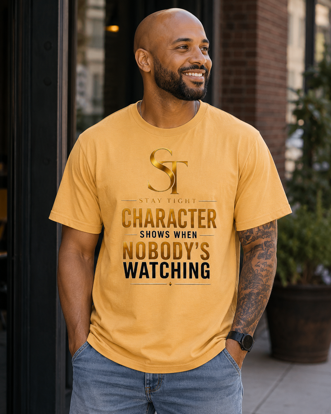 Character Shows When Nobody's Watching Premium Heavyweight Motivational Graphic T-Shirt | Stay Tight