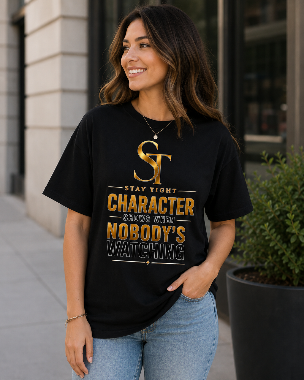 Character Shows When Nobody's Watching Premium Heavyweight Motivational Graphic T-Shirt | Stay Tight