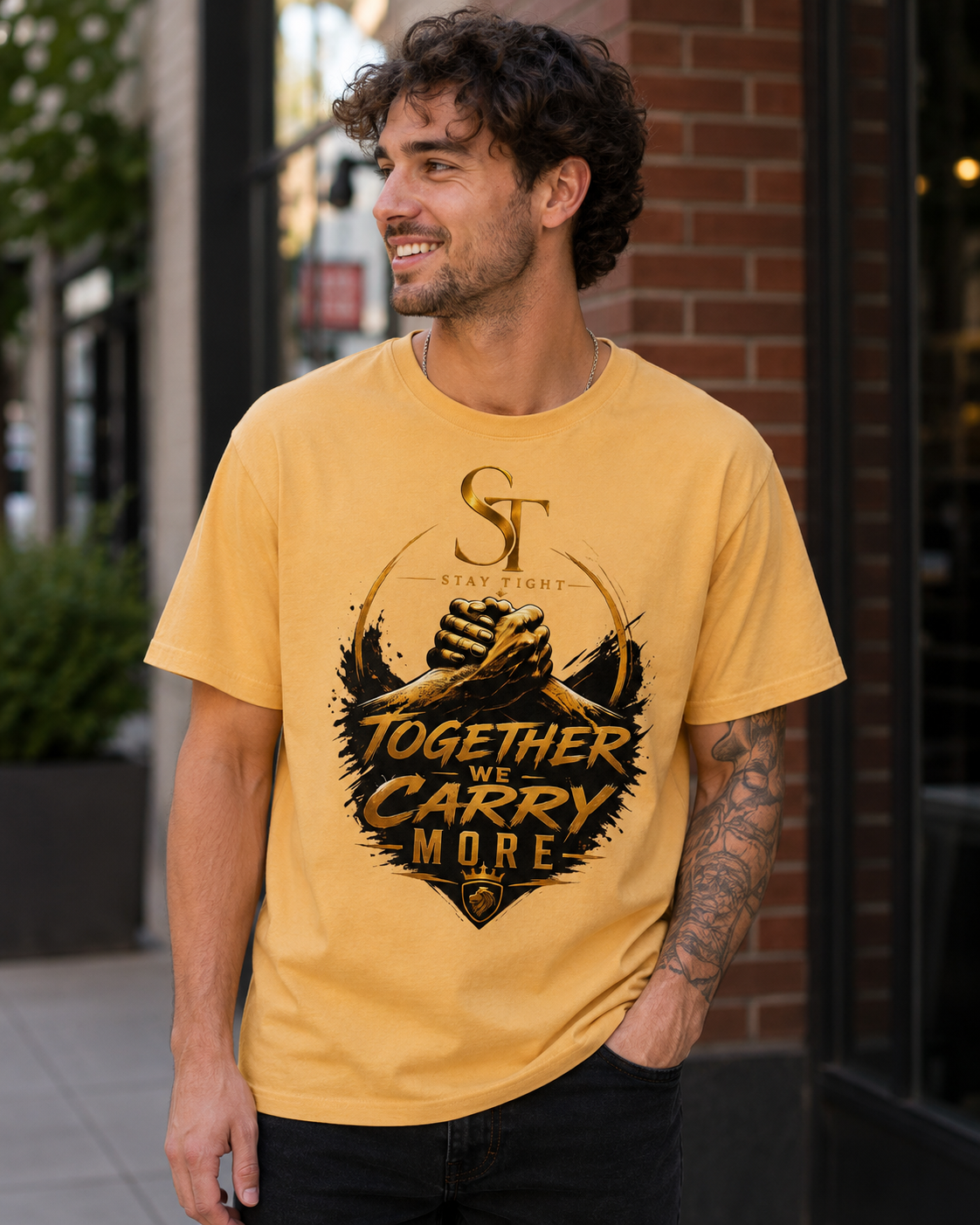 Together We Carry More Premium Heavyweight Brotherhood Graphic T-Shirt | Stay Tight