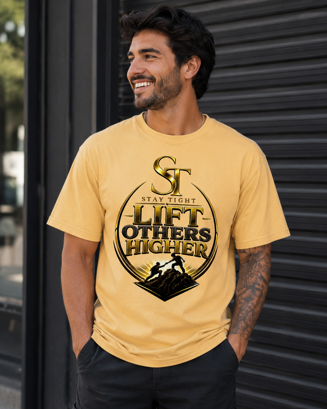 Lift Others Higher Premium Heavyweight Brotherhood Graphic T-Shirt | Stay Tight