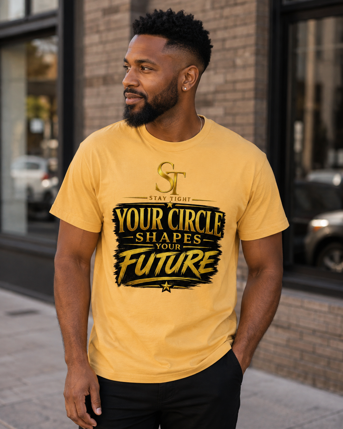 Your Circle Shapes Your Future Premium Heavyweight Motivational Graphic T-Shirt | Stay Tight