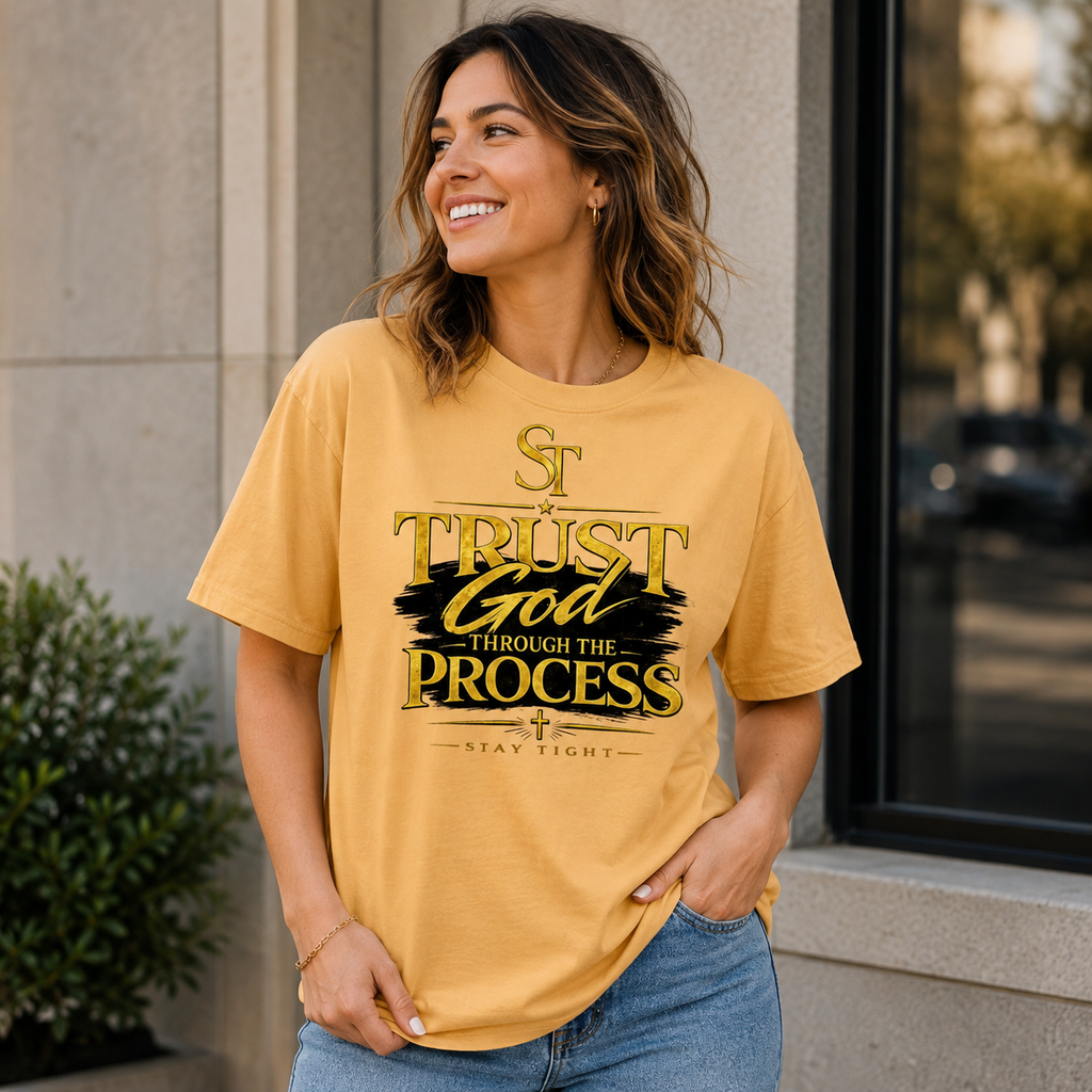 Trust God Through the Process Premium Heavyweight Christian Graphic T-Shirt | Stay Tight