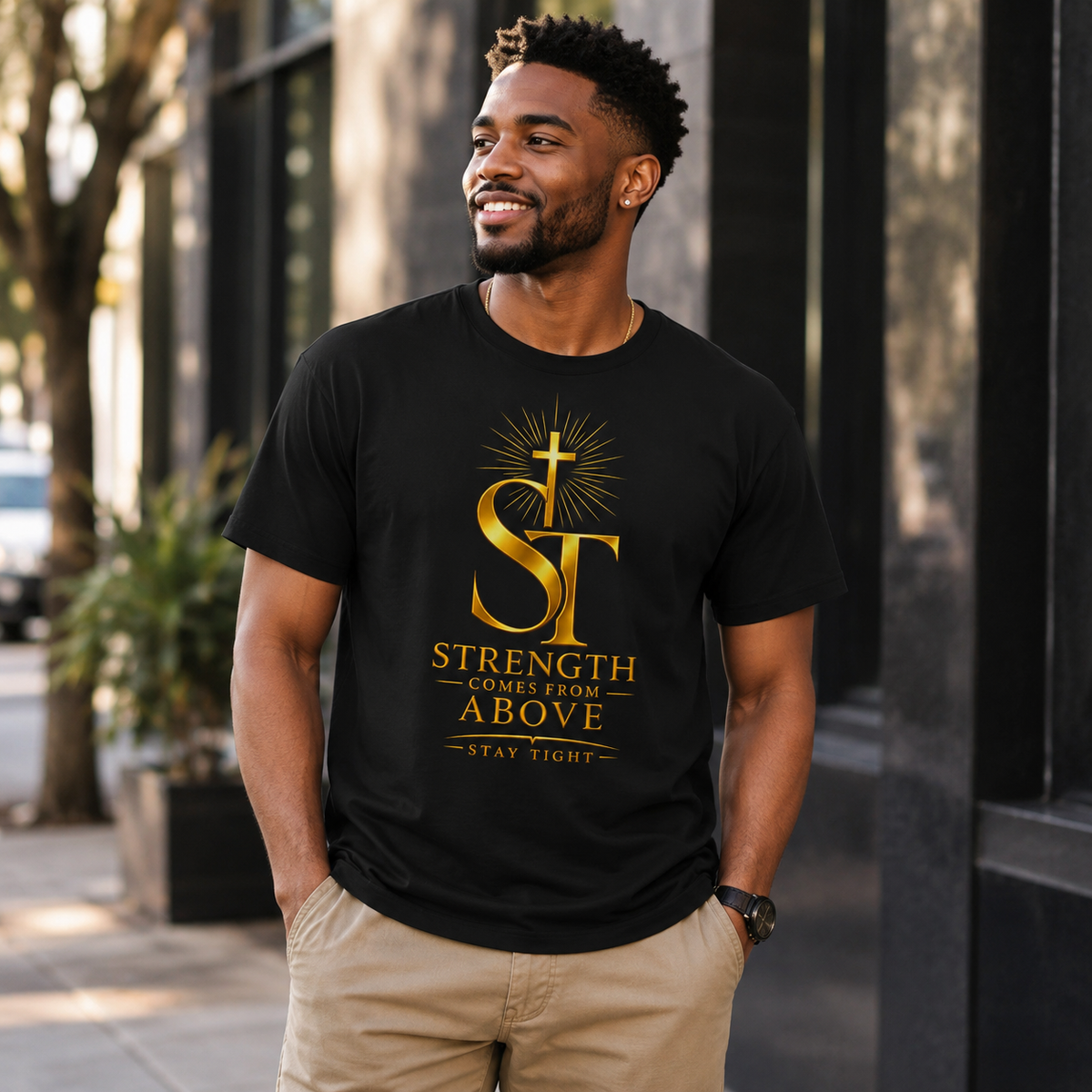 Strength Comes From Above Premium Heavyweight Christian Graphic T-Shirt | Stay Tight