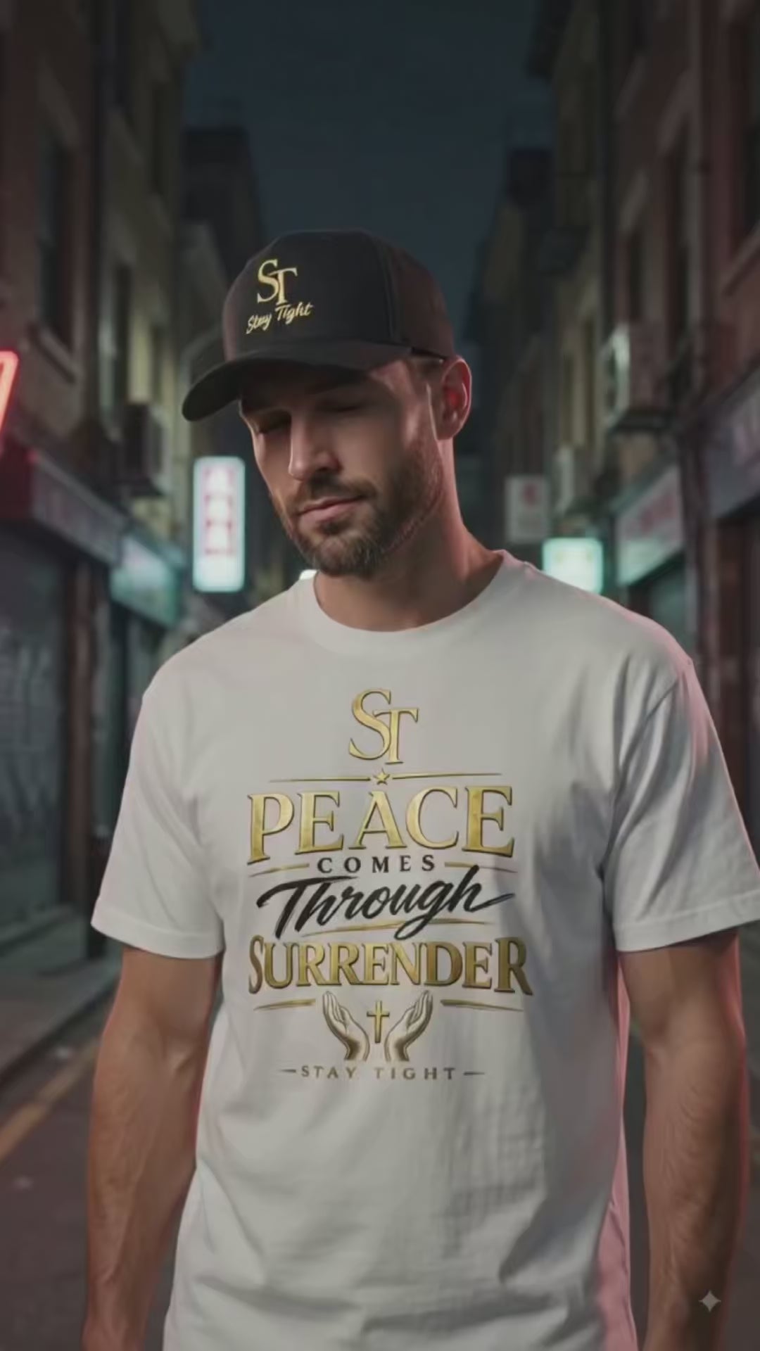 Peace Comes Through Surrender Premium Heavyweight Christian Graphic T-Shirt | Stay Tight